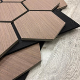 Acoustic Hexagon Wall Panels - Walnut (Set of 4) | Soundproof Wood Panels | Fast UK Delivery
